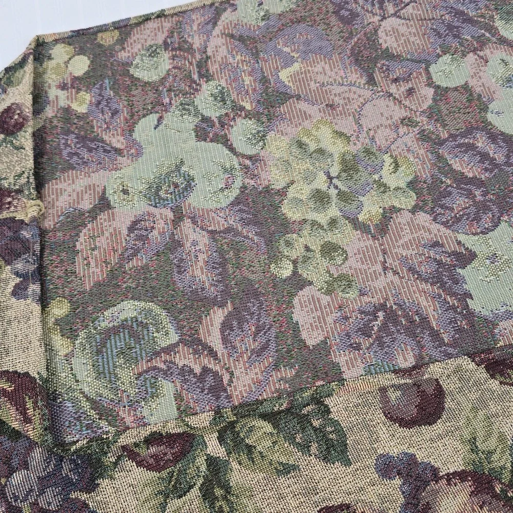 Vintage Harvest Fruit Tapestry Table Runner Grapes Berries Purple Tassels 70x12